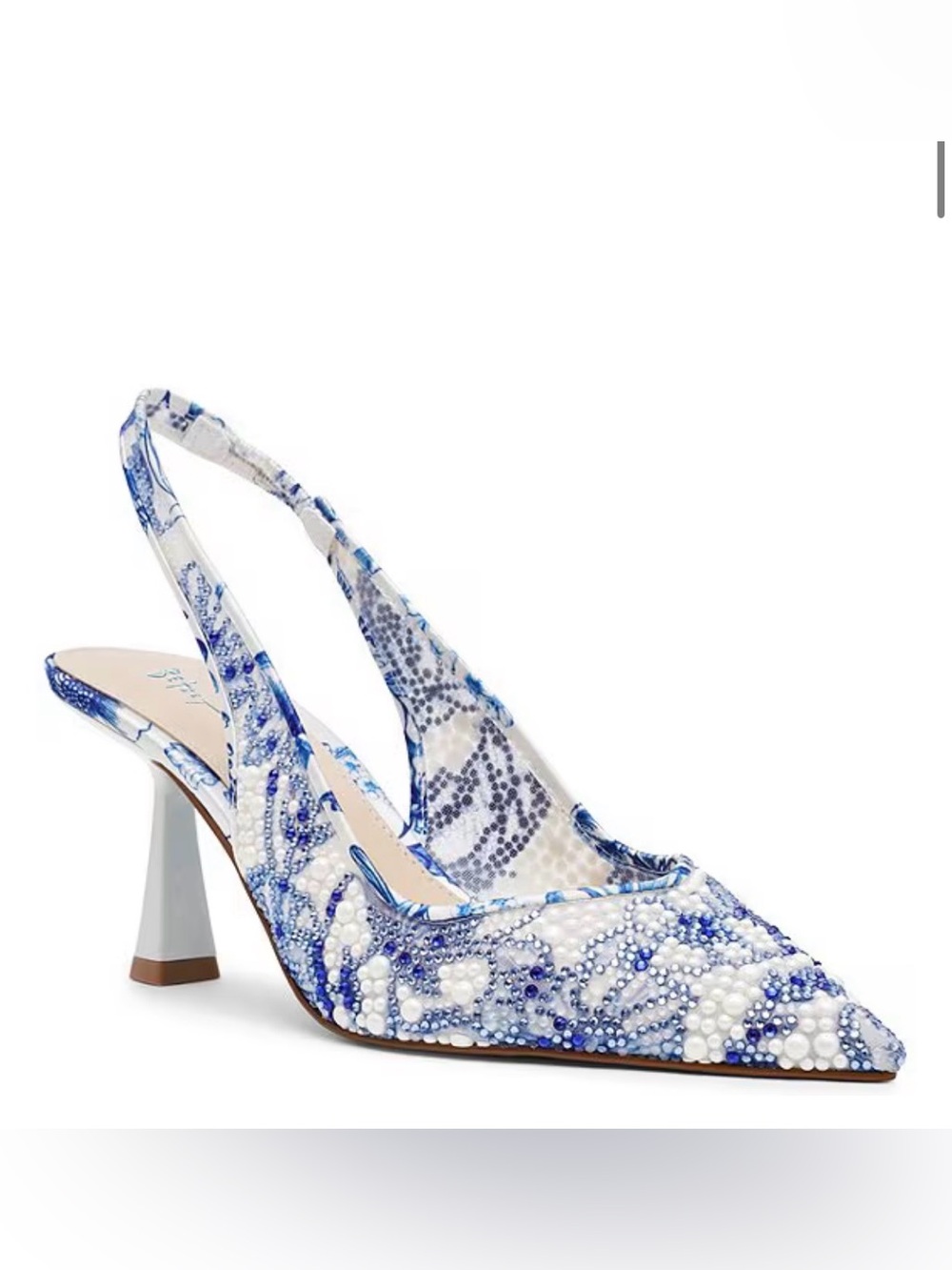 Blue by Betsey Johnson Clark Mesh Floral Pearl Rhinestone Slingback Pump, Size 8